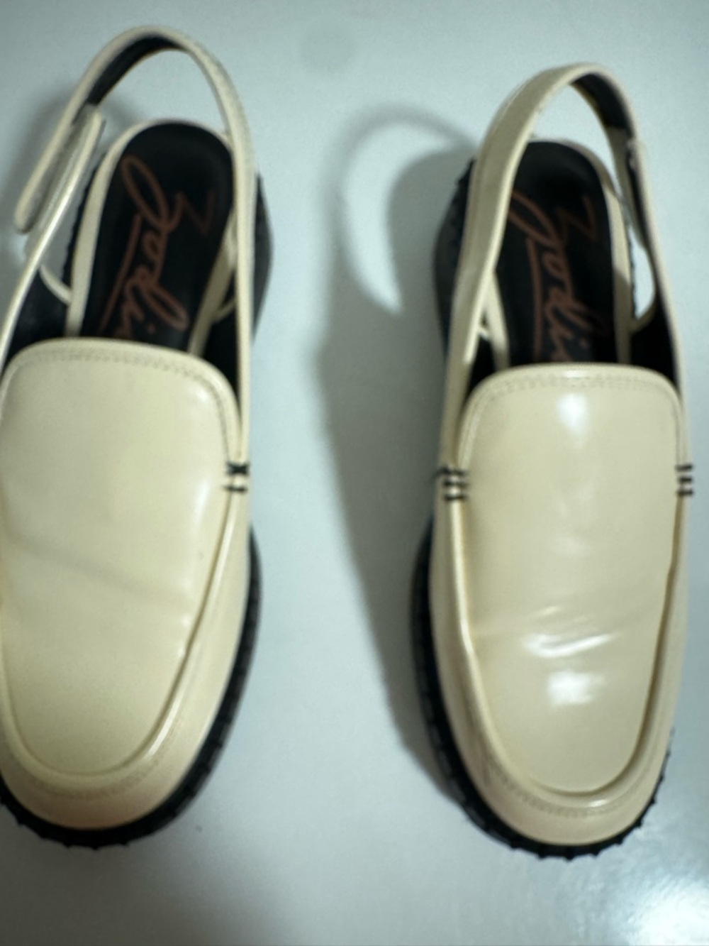 Zodiac Cream Leather Slingback Loafers for Men with Black Sole